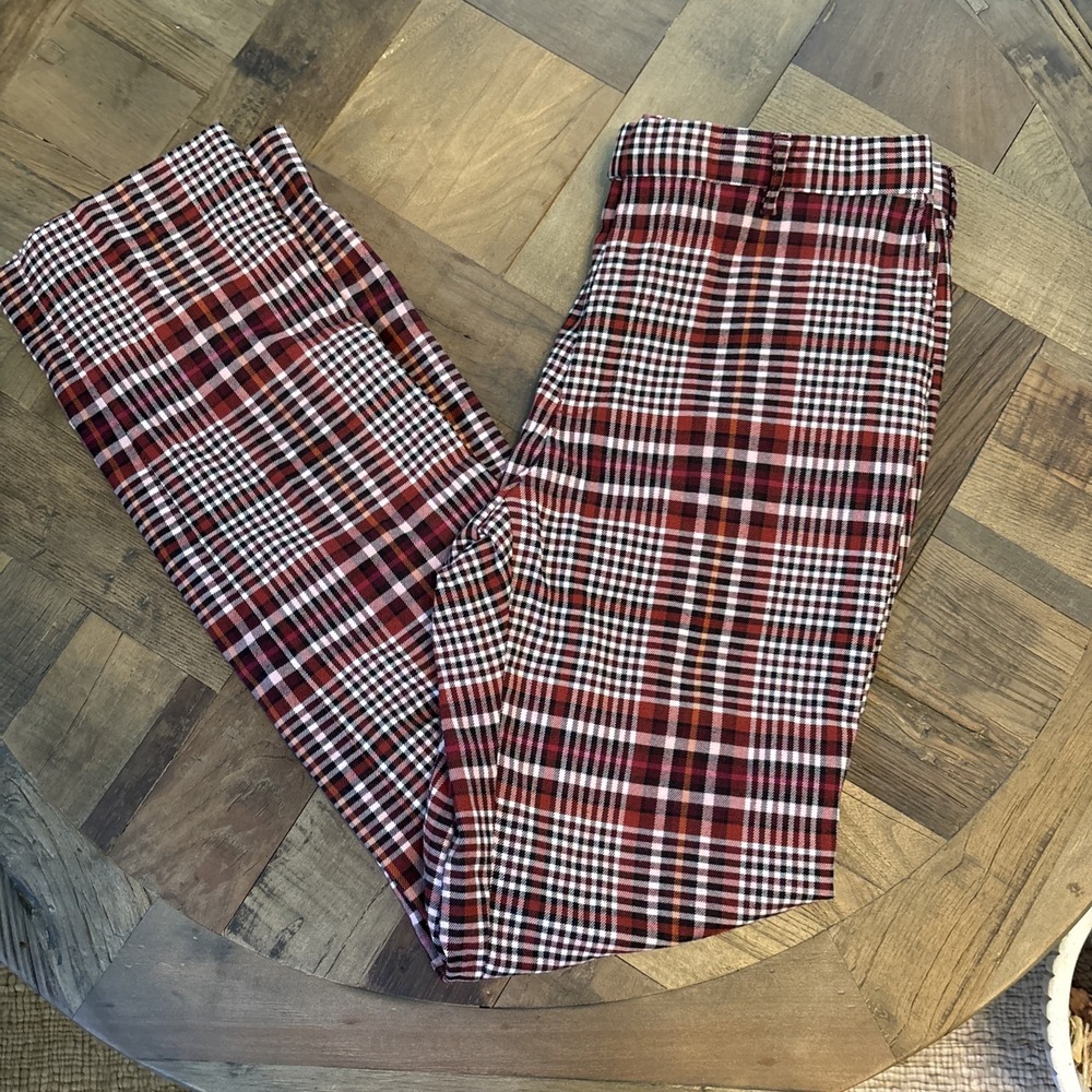 Paisley & Gray Men's Slim Fit Trousers Red Black  Plaid Pants W33 L 32